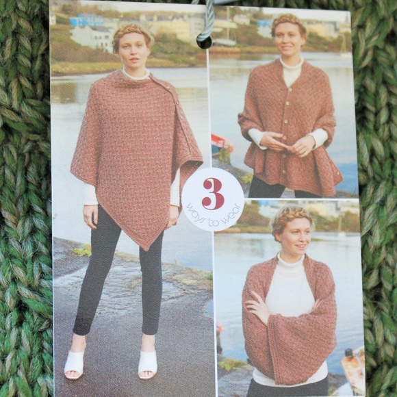 New Aran Irish Wool 3 Way Poncho Shrug Wrap Brown - Picture 2 of 9